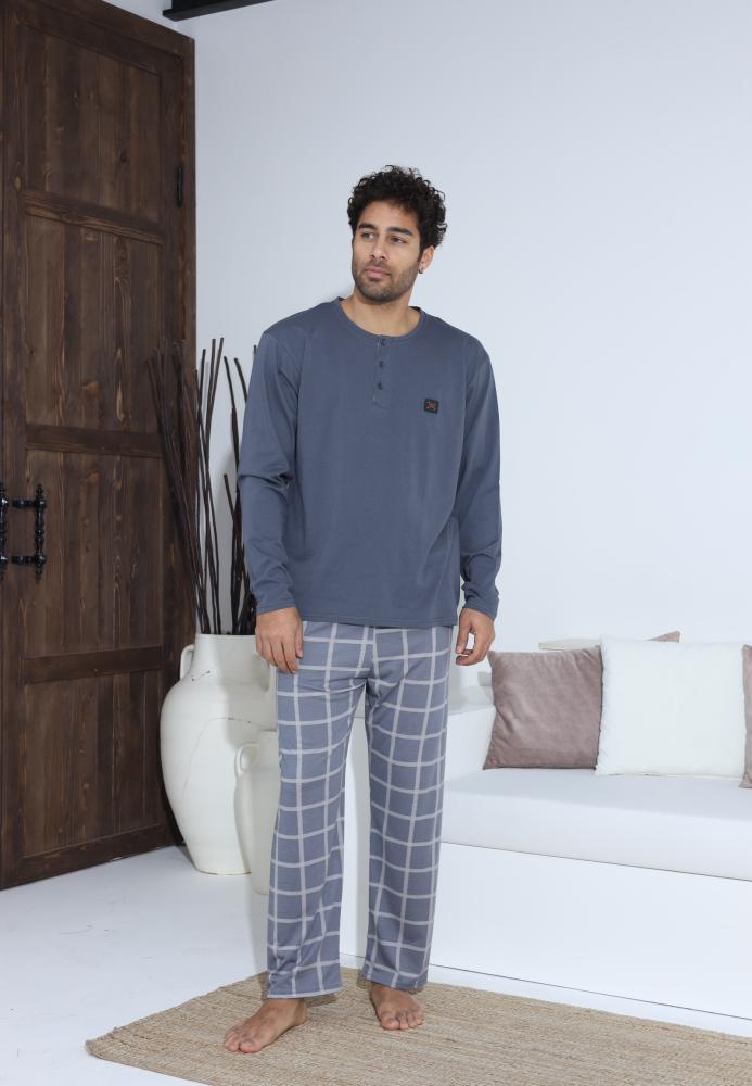 Pijama Barbati ,Maneca si Pantaloni Lungi,Culoare Albastru cu Gri ,Engros